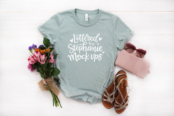 Bella Canvas 3001 Dusty Blue T Shirt Mock Up Shirt Flat Etsy