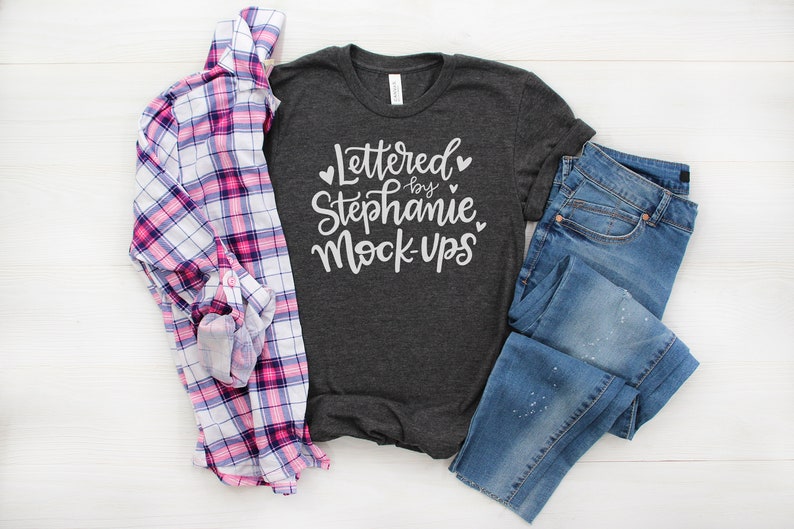 Download Bella Canvas 3001 Dark Gray Heather T-Shirt Mock Up Shirt | Etsy