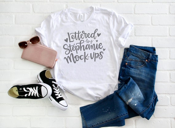 Bella Canvas 3001 Solid White T Shirt Mock Up Fall Flat Etsy