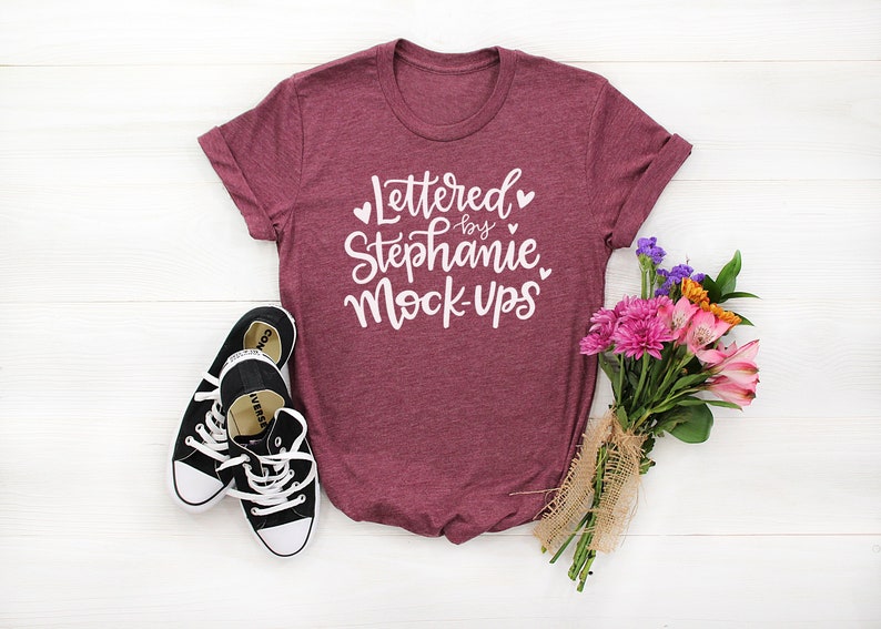 Download Crew neck no tag Maroon Tri-blend T-Shirt Mock Up | Etsy