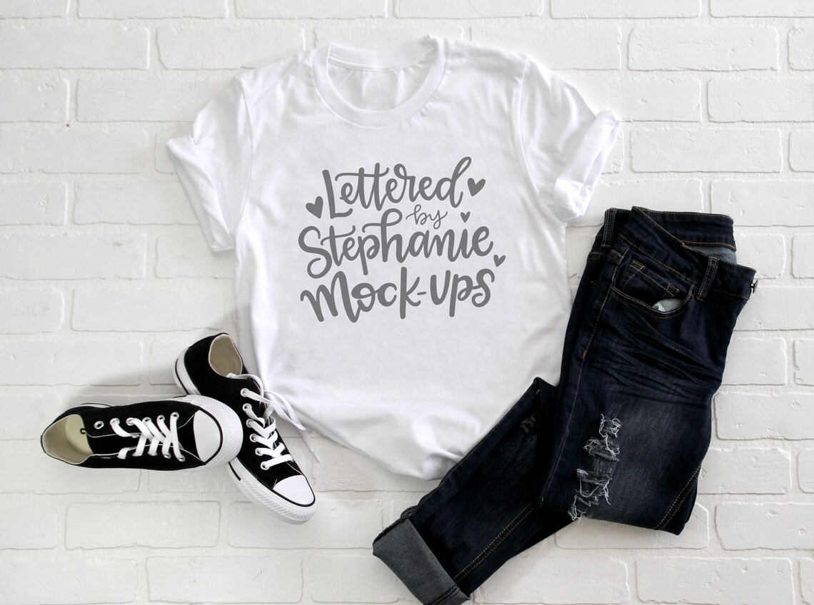 Download Crew neck no tag Solid White T-Shirt Mock Up Flat Lay | Etsy