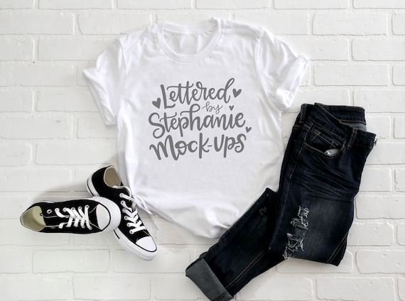 Crew Neck No Tag Solid White T Shirt Mock Up Flat Lay Etsy