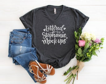 Next Level V-neck | Heather Charcoal Gray | Next Level Shirt Mockup | T-Shirt Mock Up | V neck Flat Lay | Stock photo | Graphic Tee Flat Lay