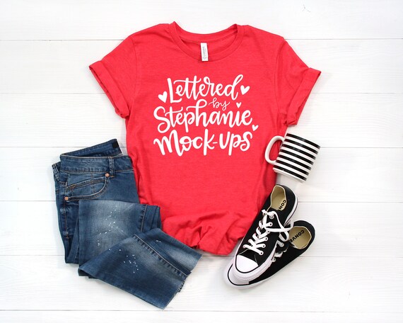 Bella Canvas 3001 Mockup Shirt Mockup Red Shirt Mock Up Etsy