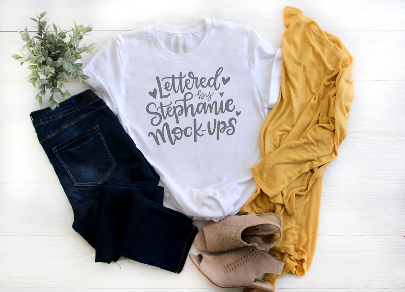 Download Crew neck no tag Solid White T-Shirt Mock Up Feminine | Etsy
