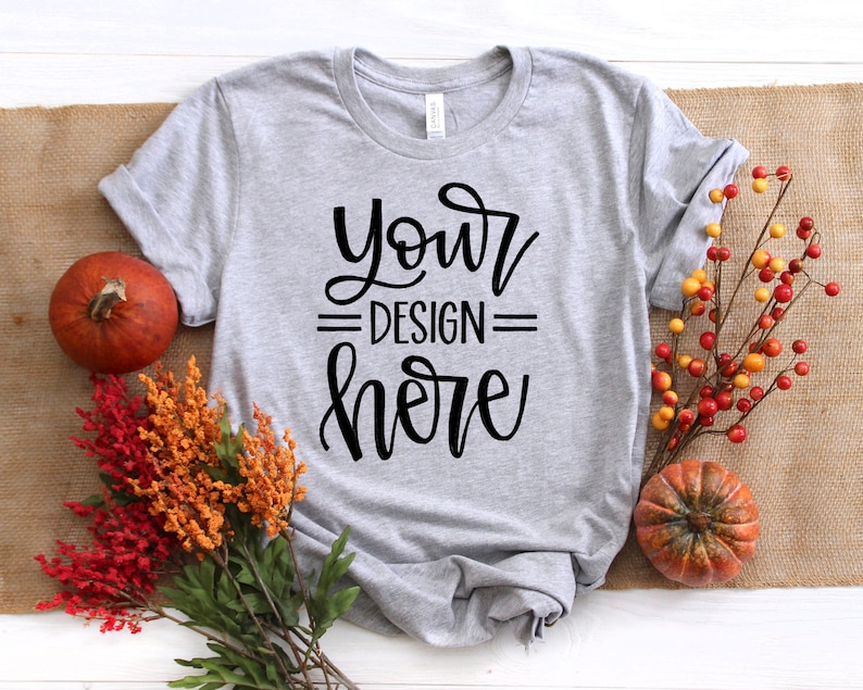 Download Bella Canvas 3001 Athletic Heather T-Shirt Mock Up Fall | Etsy