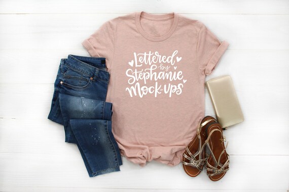 Crew Neck No Tag Heather Prism Peach T Shirt Mock Up Etsy