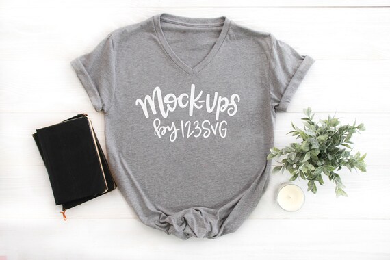 Download V-neck Heather gray Next Level Shirt Mockup T-Shirt Mock | Etsy