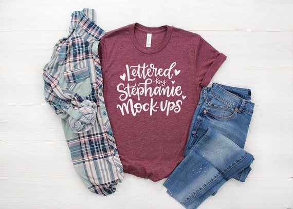 Bella Canvas 3001 Maroon Tri Blend T Shirt Mock Up Etsy