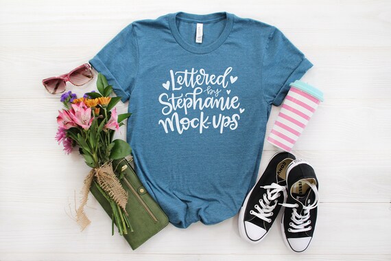 Bella Canvas 3001 Heather Deep Teal T Shirt Mock Up Shirt Etsy
