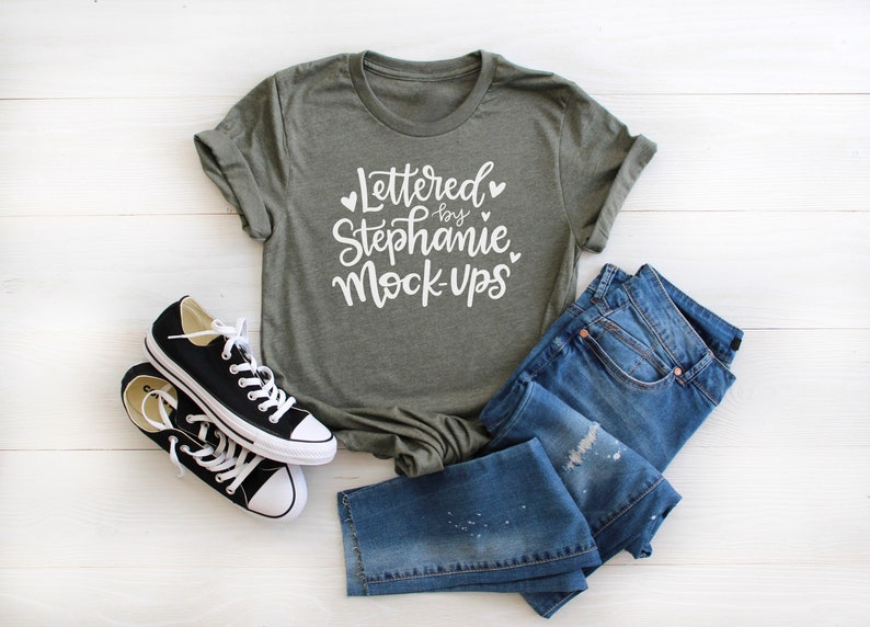 Crew Neck Heather Military Green T-shirt Mock up Feminine - Etsy