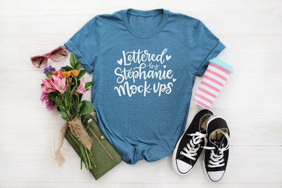 T Shirt Mock Up No Tag Shirt Flat Lay Heather Deep Teal Etsy