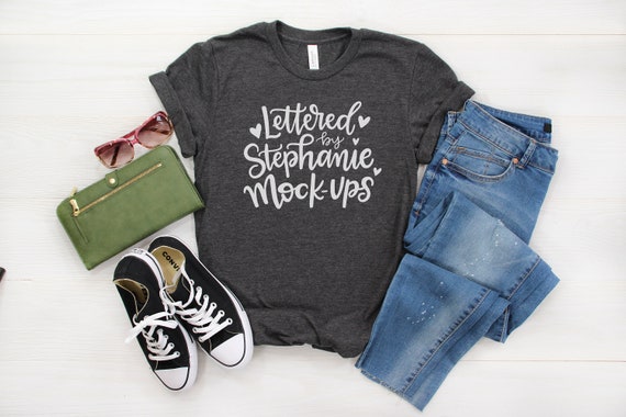 Bella Canvas 3001 Dark Gray Heather T Shirt Mock Up Shirt Etsy