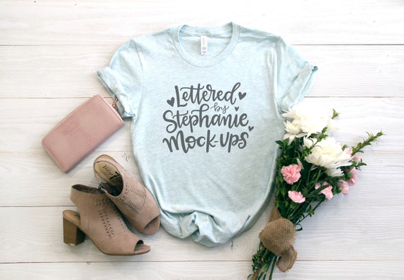 Bella Canvas 3001 Heather Prism Ice Blue T Shirt Mockup Mock Etsy