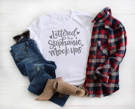 Crew Neck No Tag Solid White T Shirt Mock Up Fall Flat Etsy