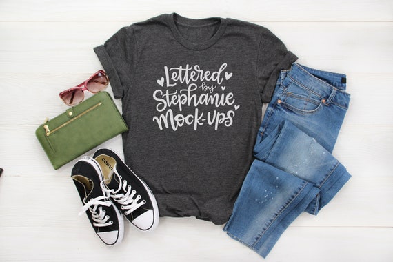 T Shirt Mock Up No Tag Shirt Flat Lay Dark Gray Heather Etsy