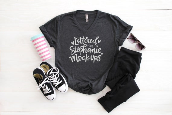 Next Level V Neck Heather Charcoal Gray Next Level Shirt Etsy