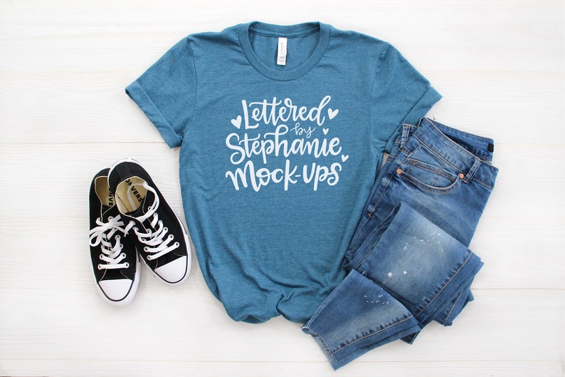Download Bella canvas 3001 heather deep teal t-shirt mockup simple ...