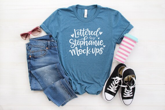 Bella Canvas 3001 Deep Heather Teal Shirt Mock Up Flat Lay Etsy