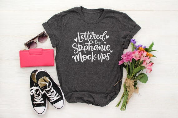 T Shirt Mock Up No Tag Shirt Flat Lay Dark Gray Heather Etsy