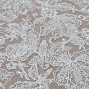 3D Bridal Lace Fabric: Heavy Beaded Sequins, Tulle Embroidery