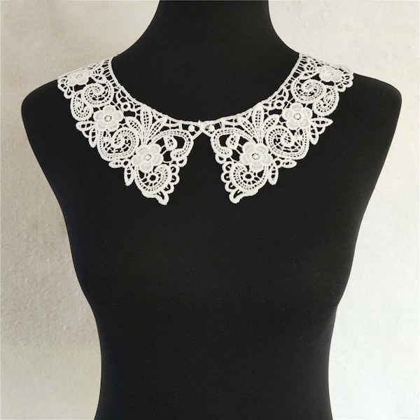 Fashion Hollow Lace Collar Applique, Fake Collar, V-neck, Embroidery Mesh Lace Collar, Bridal Dress Gown Lace Collar By The Piece HY09
