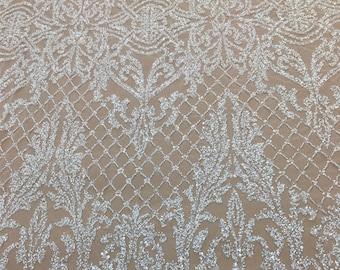 3D Beaded Lace Fabric, Couture Lace with Sparkling Sequin Lace, Wedding Dress Fabric Bridal Gwon Lace By The Yard