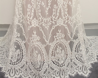 3 Meters Off-White Chantilly Eyelash Lace Fabric: 59 inch Wide