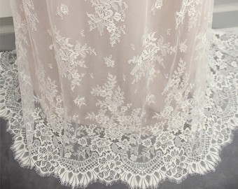 Off-White Scalloped Eyelash Chantilly Lace Fabric - 3 Meters