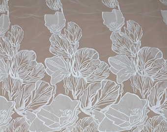 Embroidered Flower Lace Fabric Sample  Off White Bridal Gown Lace By The Yard