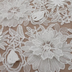 Beautiful 3D Floral Lace Fabric for Wedding Dress, Bridal Gown Lace, Guipure Lace, Tulle Embroidery Lace Fabric By The Yard