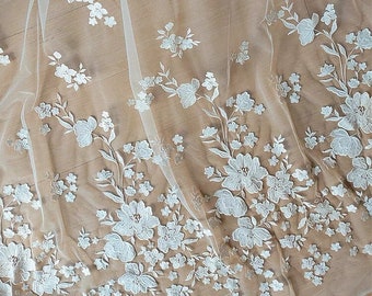 New Arrival  Retro Sequin Embroidery Lace Fabric, Soft Modern Floral  Lace Fabric, Tulle Bridal Wedding Dress Fabric By The Yard