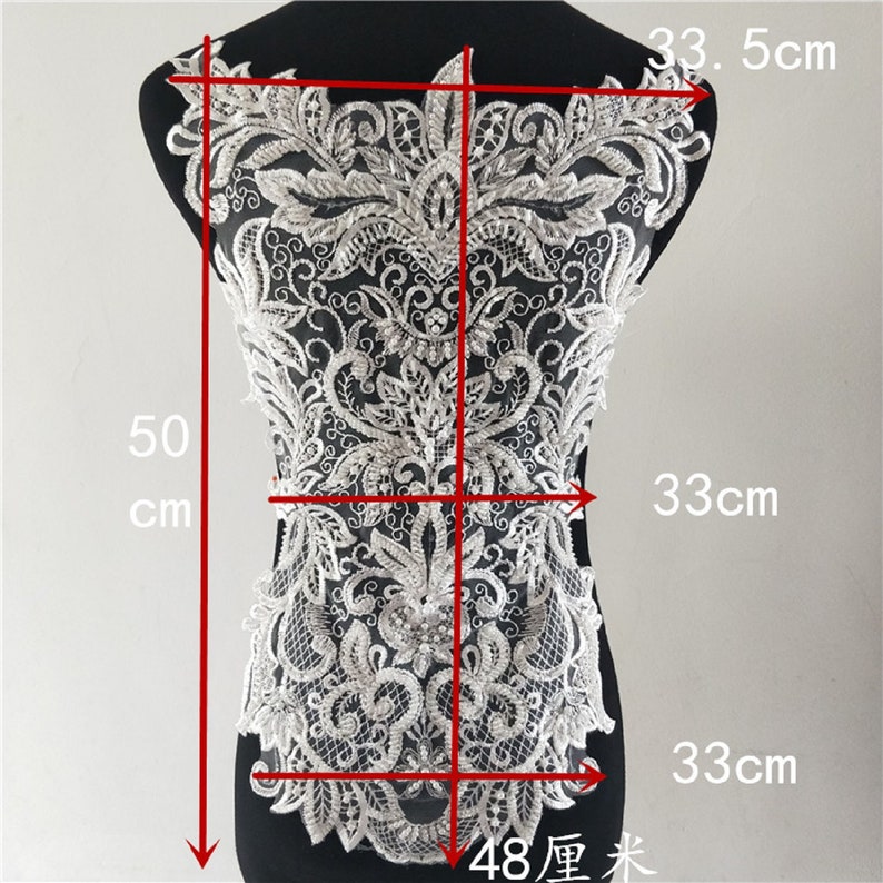 Super Large Embroidery Lace Applique Floral Bridal Wedding Dress Lace Applique Heavy Beaded Lace Applique