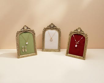 Elegant Gold Frame Jewelry Display: Vintage Style Earring Holder, Necklace Showcase, Boutique Decor
