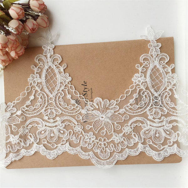 Beautiful Corded Lace Trim, Alencon Lace Trim, Bridal Veil Lace Trim, Tulle Embroidery Wedding Lace Trim