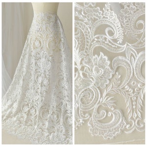 Beaded Lace Fabric: Tulle Embroidery, Elegant Bridal Wedding Dress image 2