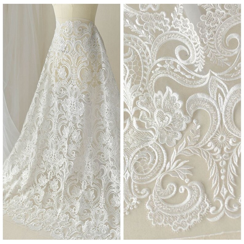 Beaded Lace Fabric: Tulle Embroidery, Elegant Bridal Wedding Dress image 2