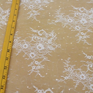 Floral Sequin Chantilly Lace Fabric: Off-White Bridal Veil Lace By The Yard