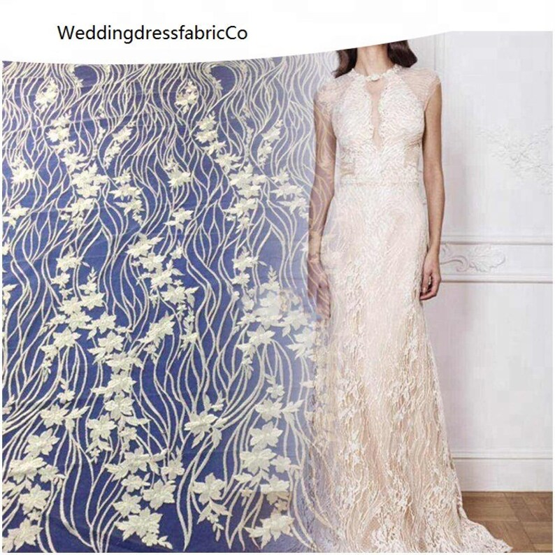 Exquisite Floral Embroidery Lace Fabric 3D Flower Lace Fabric Wedding Dress Fabric By The Yard 3D Guipure Bridal Lace Fabric