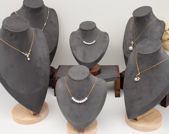 Elegant Gray Suede Necklace Display Stand: Jewelry Showcase, Jewelry Holder