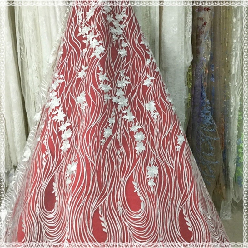 Exquisite Floral Embroidery Lace Fabric 3D Flower Lace Fabric Wedding Dress Fabric By The Yard 3D Guipure Bridal Lace Fabric