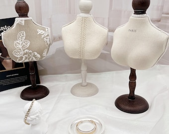 Lace & Wood Necklace Display Stand: Jewelry Holder Mannequin