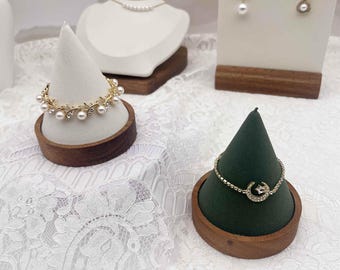 Cone Jewelry Display: Solid Wood & Suede, Ring Bracelet Organizer