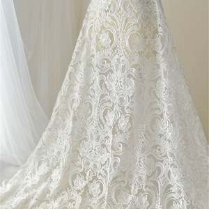 Beaded Lace Fabric: Tulle Embroidery, Elegant Bridal Wedding Dress