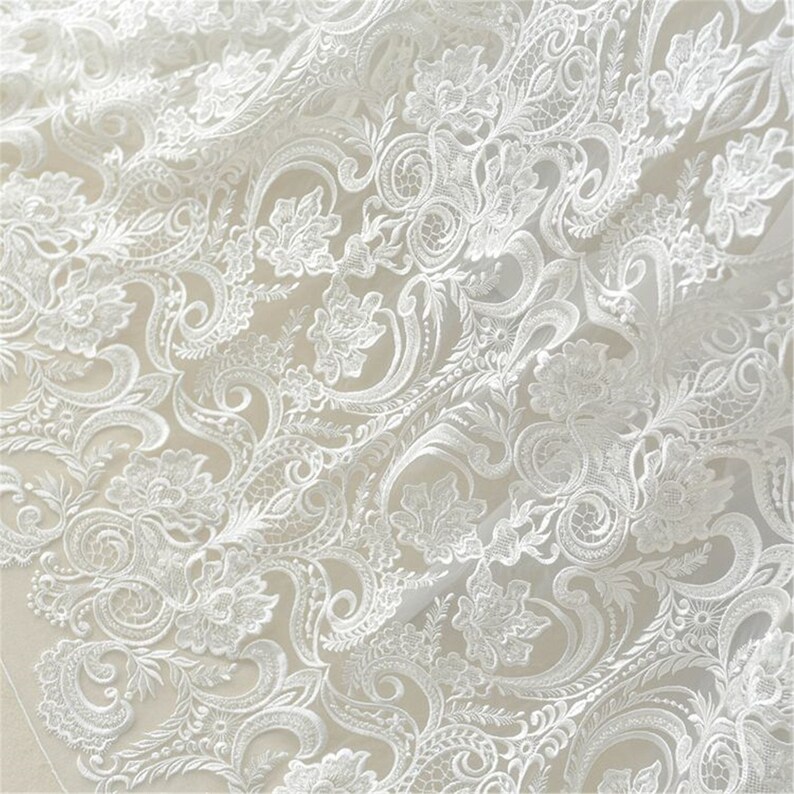 Beaded Lace Fabric: Tulle Embroidery, Elegant Bridal Wedding Dress image 10