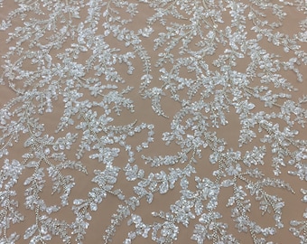 Beaded Embroidered Lace Fabric: Floral Tulle Bridal Lace