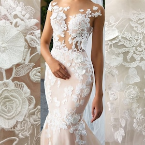 Exquisite 3D Floral Lace Applique, Large Embroidery Lace Applique, 3D Lace Applique with Flower, Bridal Lace Applique, 3D Flower Applique