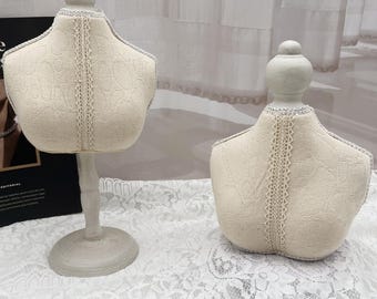 Lace & Wood Necklace Display Stand: Jewelry Mannequin Holder