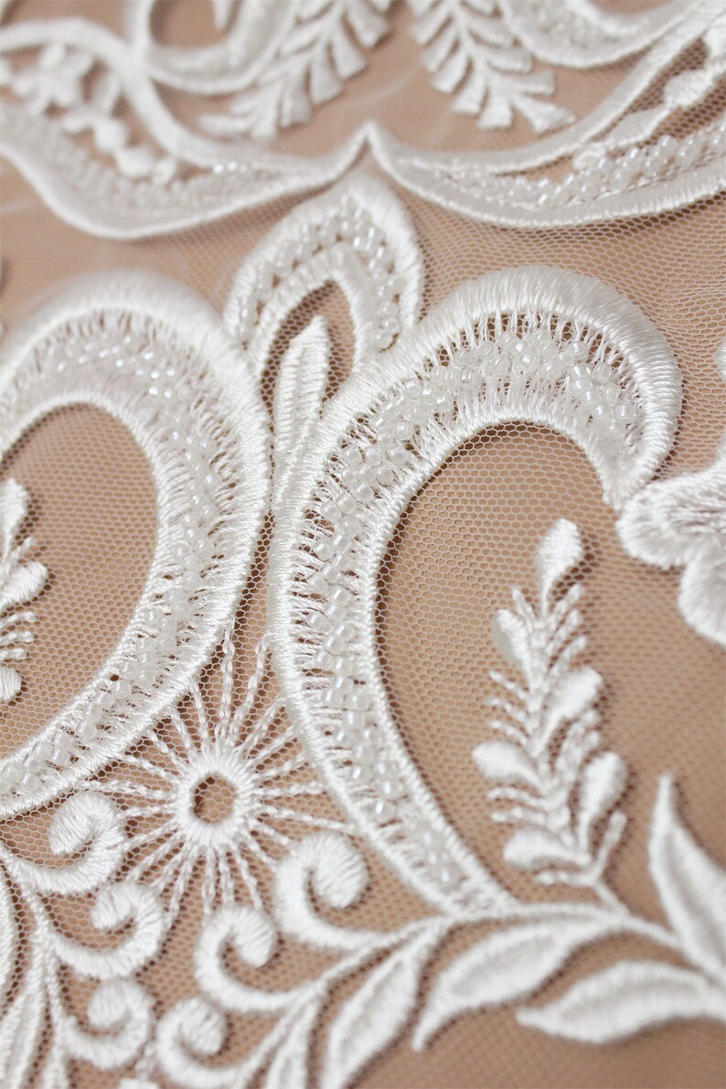 Beaded Lace Fabric: Tulle Embroidery, Elegant Bridal Wedding Dress image 5