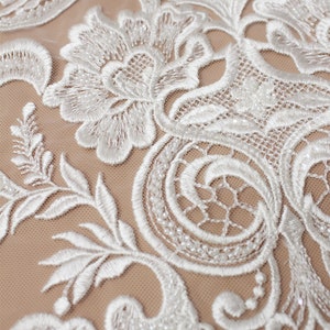 Beaded Lace Fabric: Tulle Embroidery, Elegant Bridal Wedding Dress image 4